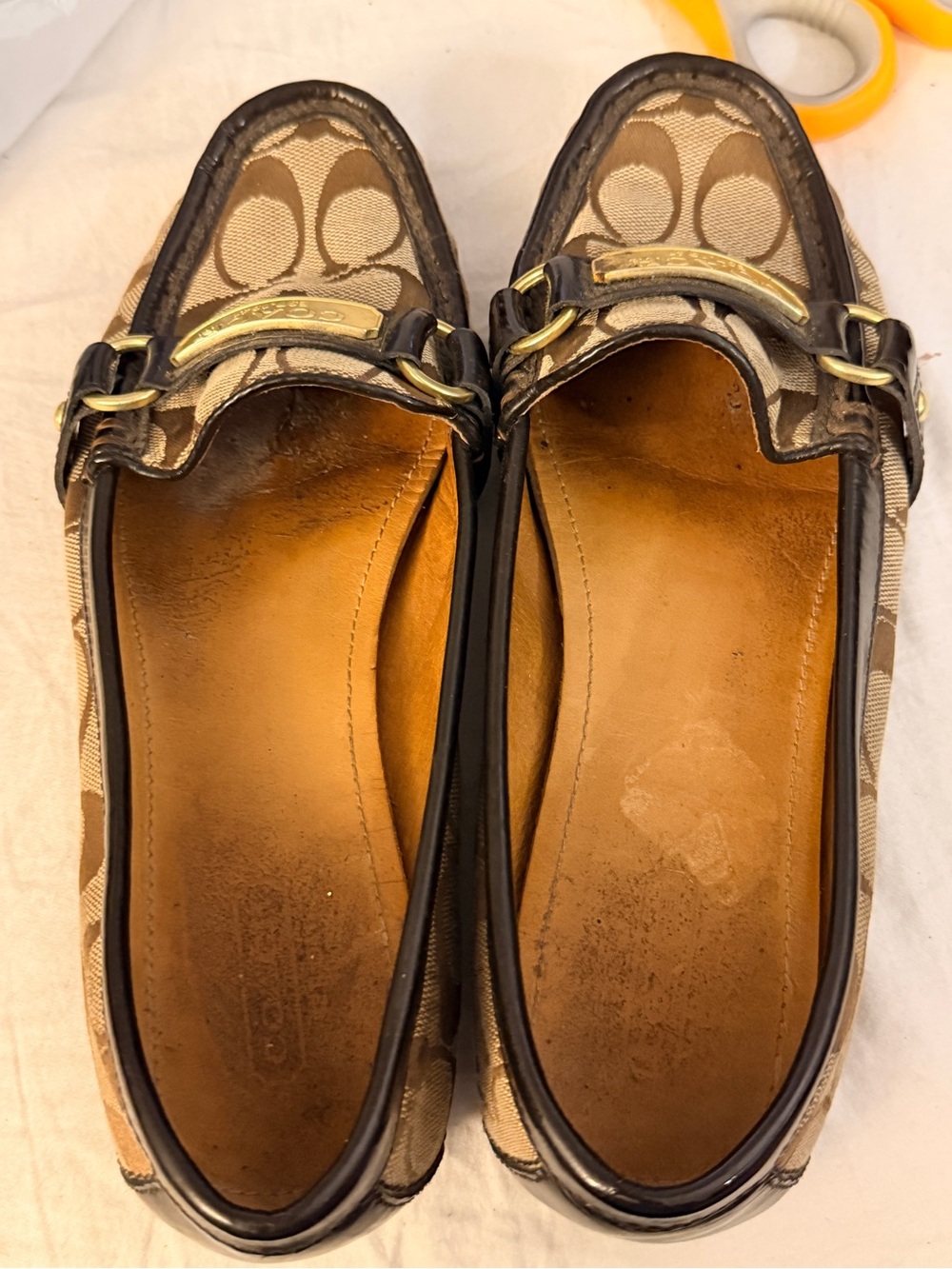 Coach Brown Signature Canvas Loafers with Gold Hardware